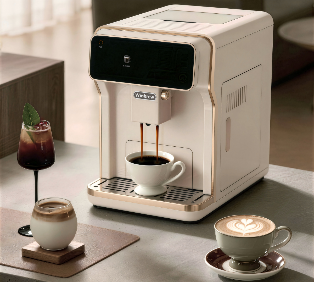 Fully automatic coffee machine dominating home coffee market Fully automatic coffee machine in modern kitchen